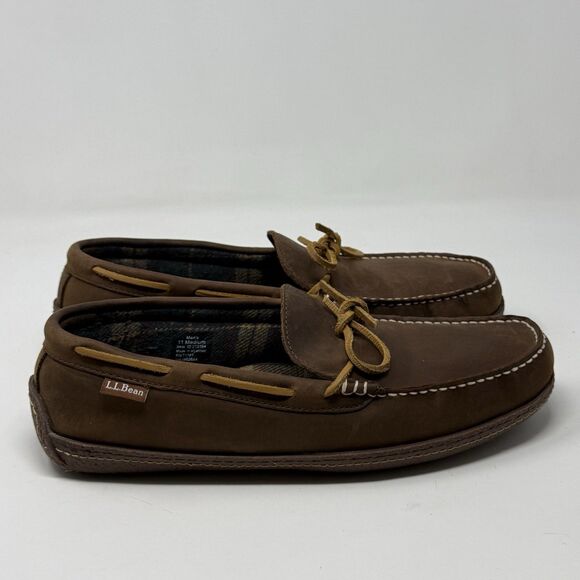 LL Bean Slippers Mens 11 M Brown Leather Flannel Lined Comfort Indoor Outdoor main image 9